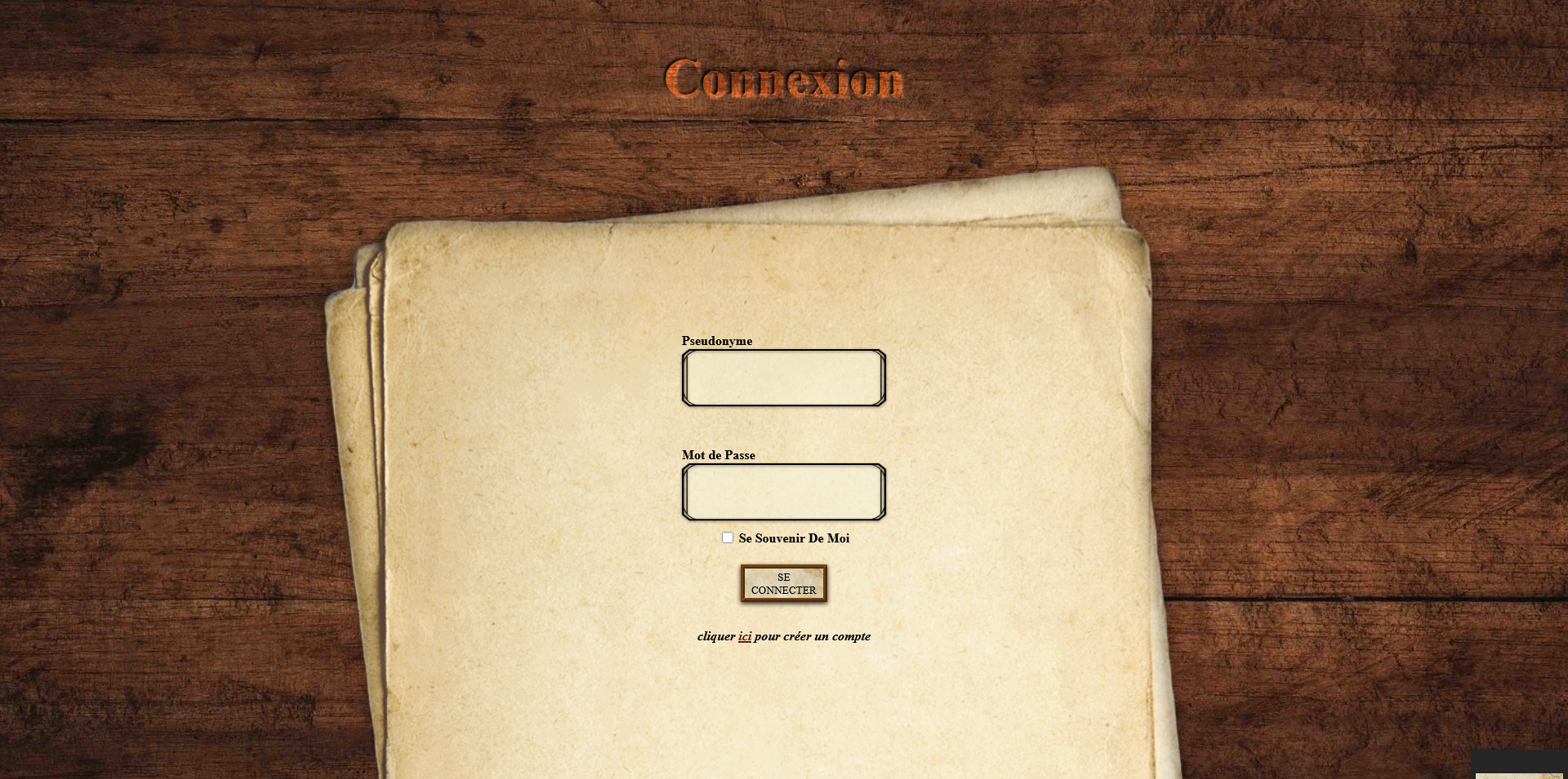 screenshot of the connexion page